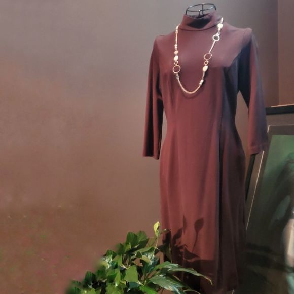 Vintage Chocolate Brown Talbots Petites Dress - Picture 2 of 8